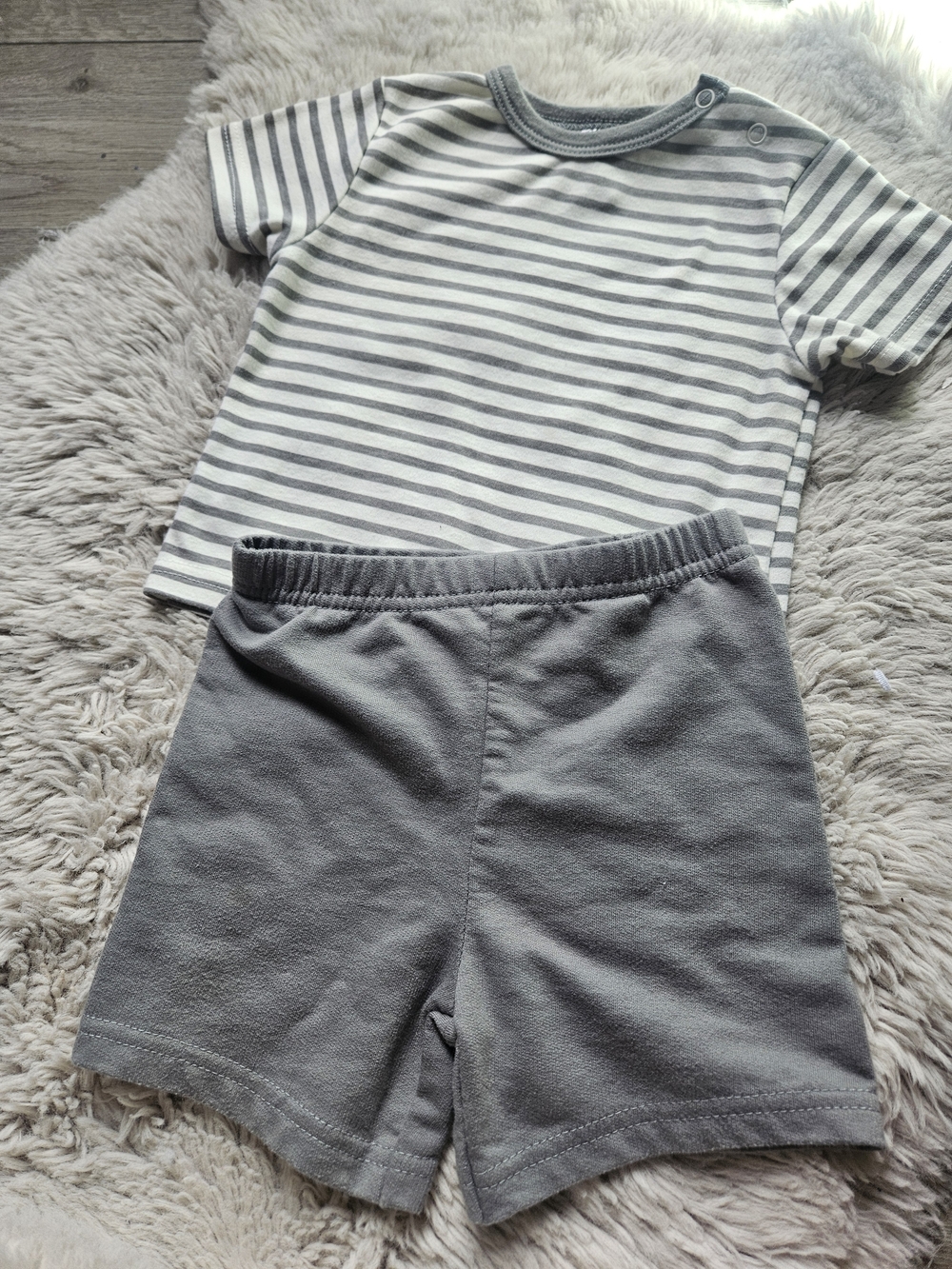 Minimi Baby Striped Outfit Set Grey 12-18M – 2PC T-Shirt Shorts